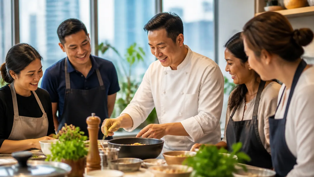 Participants enjoying one of the best cooking classes in Singapore