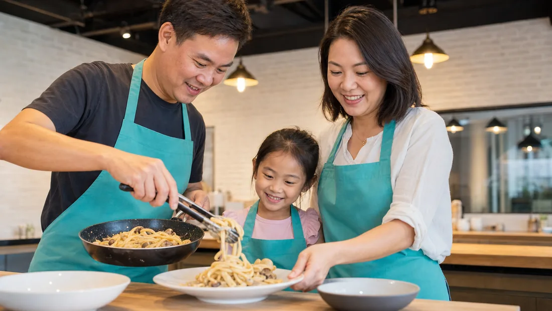 A chef guiding a small group through a hands on step during a private cooking session in Singapore