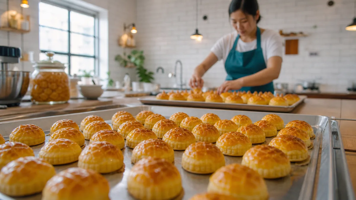 Trays of freshly baked golden pineapple tarts at a hands-on baking class in Singapore